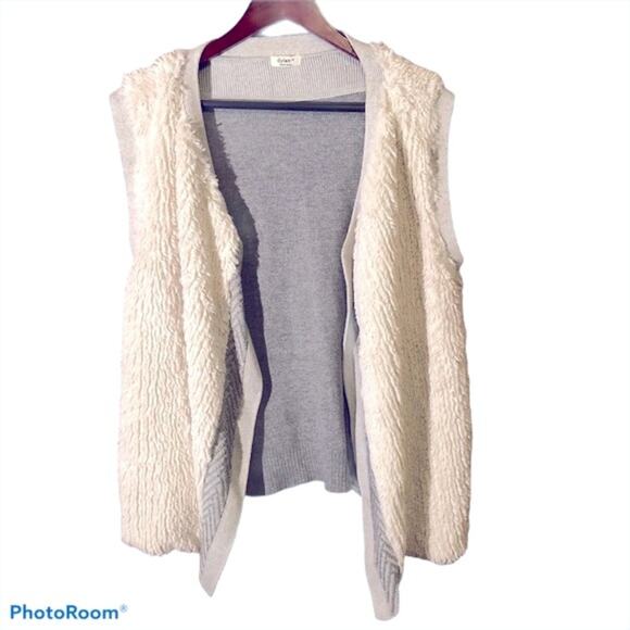 Dylan Faux Fur Sweater Vest Women’s XL Beige Cozy Boho Cottagecore Herringbone - Picture 1 of 6